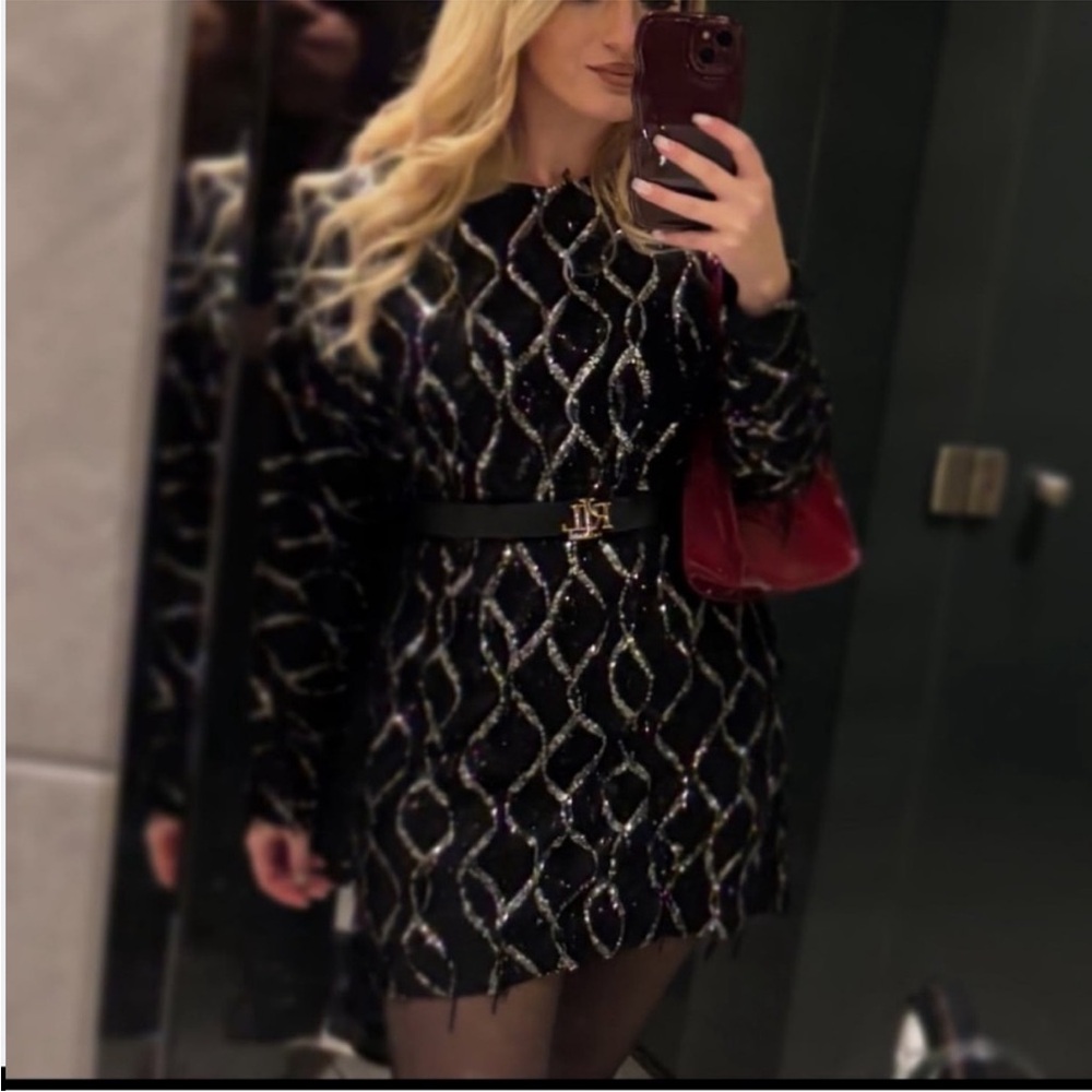 Nwt-Zara- SEQUIN FRINGED MINI DRESS - Picture 6 of 15